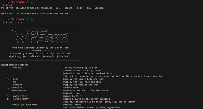 A command line interface of Kali Linux for the WPScan WordPress Security Scanner.