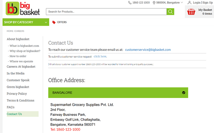 BigBasket Customer Support