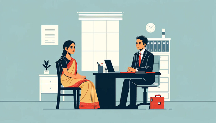 Indian woman consulting with lawyer to know legal remedies for domestic violance
