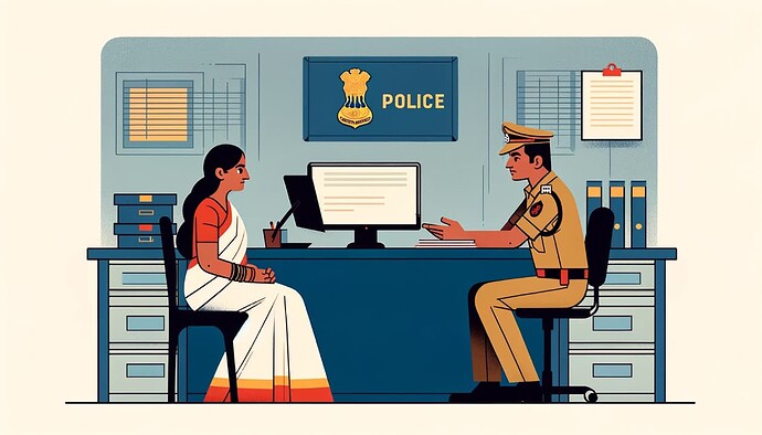 An Indian woman talking to an Appellate Officer of UP Police