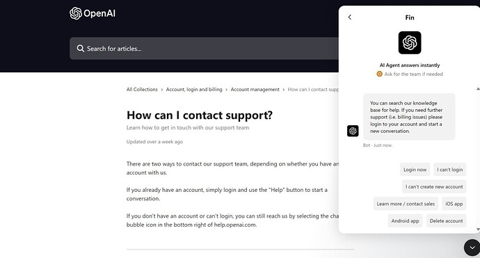 OpenAI ChatGPT Support