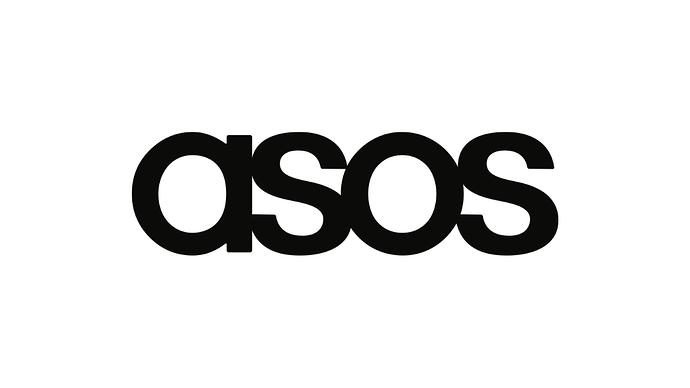 The ASOS logo is displayed in bold black lettering against a white background. (Captioned by AI)
