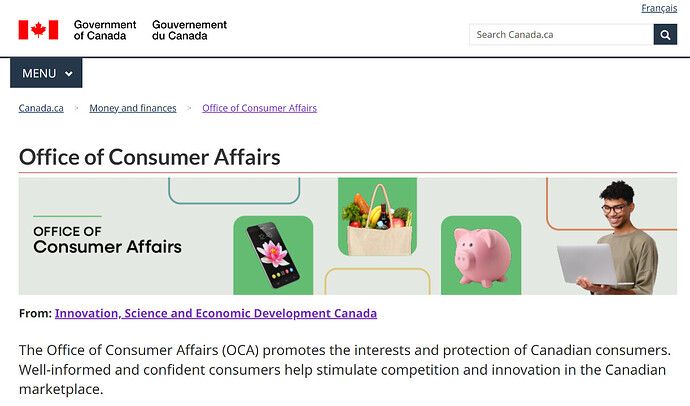 File your consumer complaint with the Office of Consumer Affairs (OCA) Canada