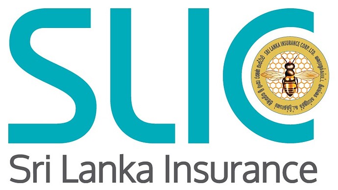 The logo for Sri Lanka Insurance Corporation features the stylized letters "SLIC" in teal, with a circular emblem of a bee on honeycomb below. (Captioned by AI)