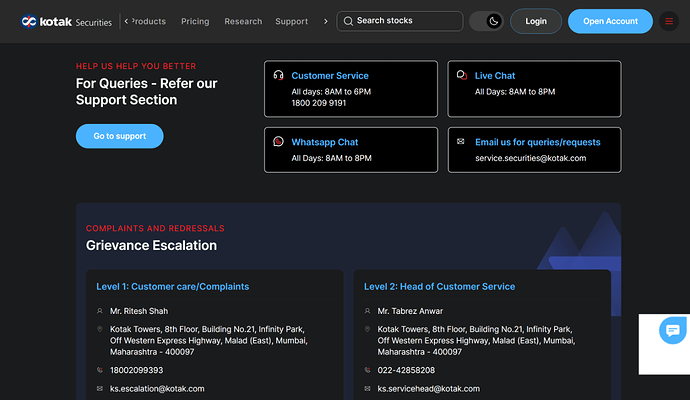 Kotak Securities Customer Support