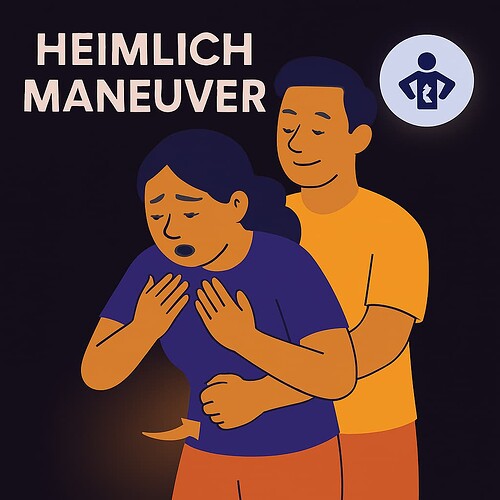 An illustration depicts a man performing the Heimlich maneuver on a woman who is choking. (Captioned by AI)